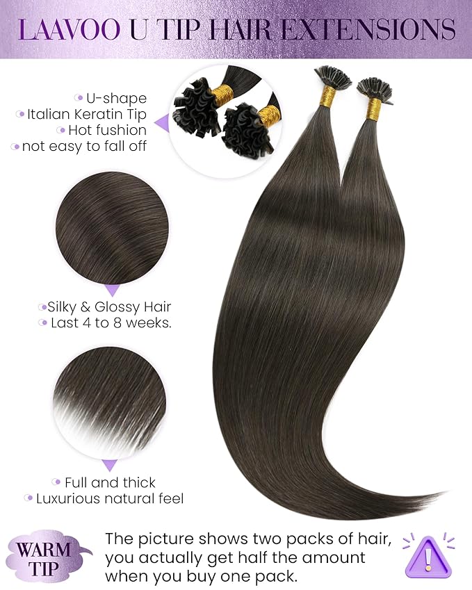 LaaVoo Ktip Human Hair Extensions Mocha Brown K Tip Hair Extensions Real Human Hair Pre Bonded Utips Extension Long Straight Hair 24 Inch 50g 50s