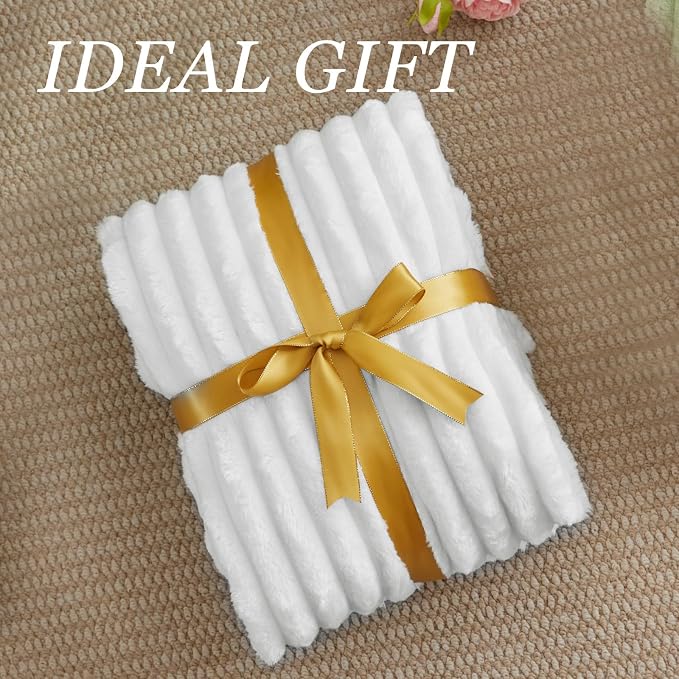 BEDELITE Striped Fleece Throw Blanket, Bright White, 50"x60" | 300GSM Microfiber Fleece, Soft Cozy, Lightweight Warm, Double-Sided Plush, Machine Washable, Gift, Room Decor, for Couch Sofa