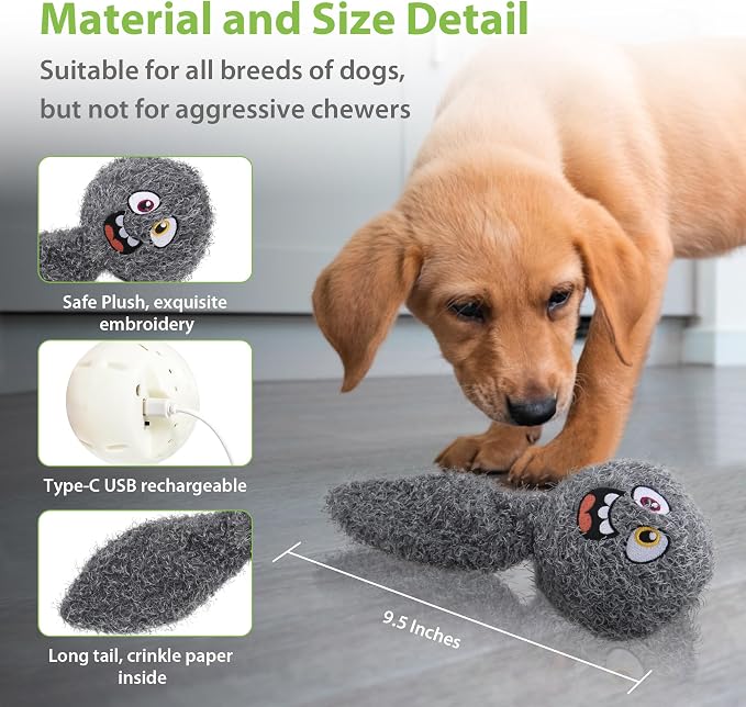 PETGEEK Upgraded Vibrating Squeaky Dog Ball, Rechargeable 900mAh, Grey