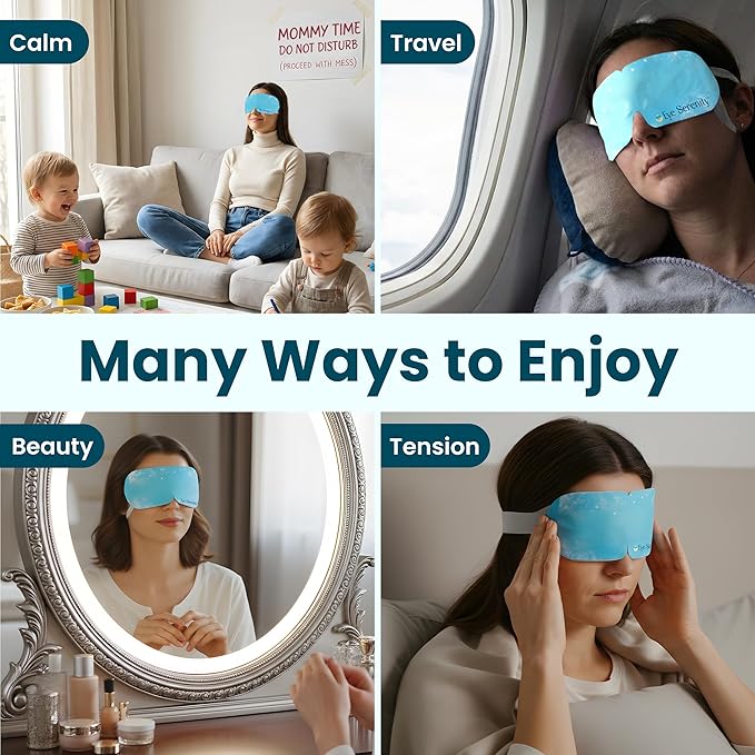 Eye Serenity CHILL Self Cooling Eye Mask for Puffy Under-Eyes, Dark Circles, Hyaluronic Acid Long-Lasting Cold Eye Compress, Mothers Day Gifts, Spa Relaxation and Self-care Gifts for Women & Men