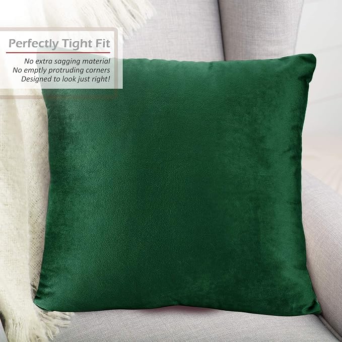 Throw Pillow Inserts Pack of 2 with Velvet Soft Solid Decorative Square Throw Pillow Covers Set for Sofa Couch Car Bedroom, 12X20 Throw Pillows Inserts with 12x18 Washable Cushion Covers, Hunter Green