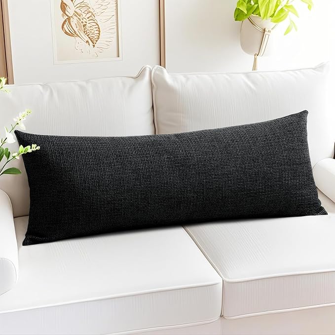 OTOSTAR Linen Throw Pillow Cover Set of 1 Decorative Long Lumbar Pillowcase Rectangle Cushion Cover 14x36 Inch for Home Decor Sofa Bedroom Car 35 x 90CM Black