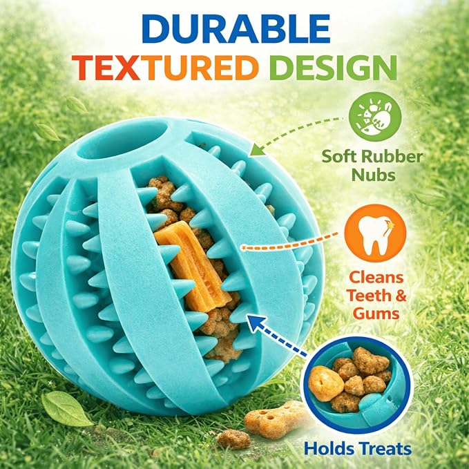 Dog Treat Ball for Small Dogs – Interactive Chew Toy, Teeth Cleaning & Mental Stimulation, Durable Rubber Treat Dispensing Toy