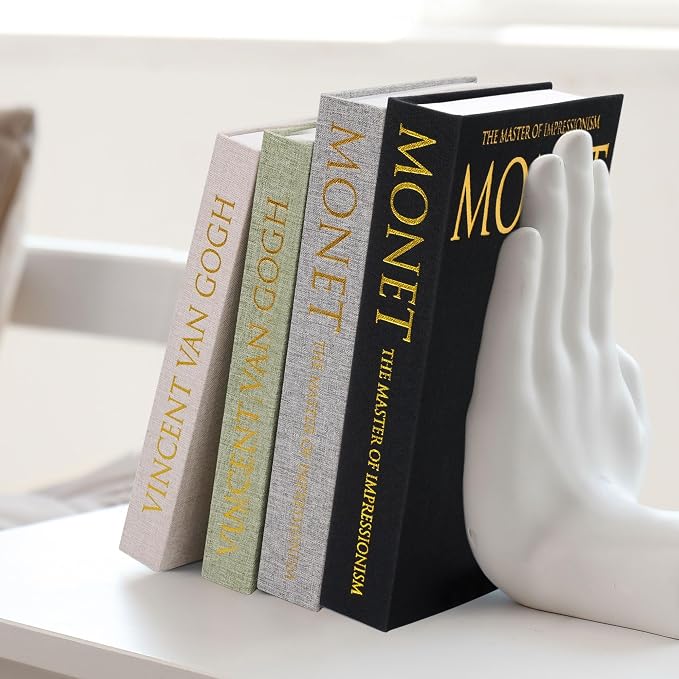 Book Shaped Storage Box Set of 2, Linen Black | Faux book organizer for bookshelf coffee table, eco-friendly odor-free lightweight, sturdy cardboard