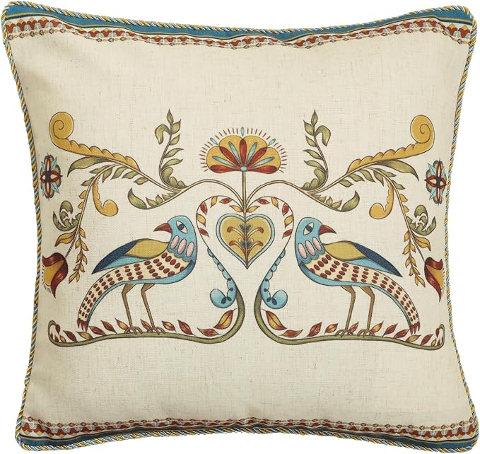patdrea Designer French Vintage Linen Throw Pillow Cover,18"x18"-Wensel C | RusticDecorative Pillow Case,Bird and Floral Pattern,Cushion Coverfor Couch Living Room Bedroom Sofa