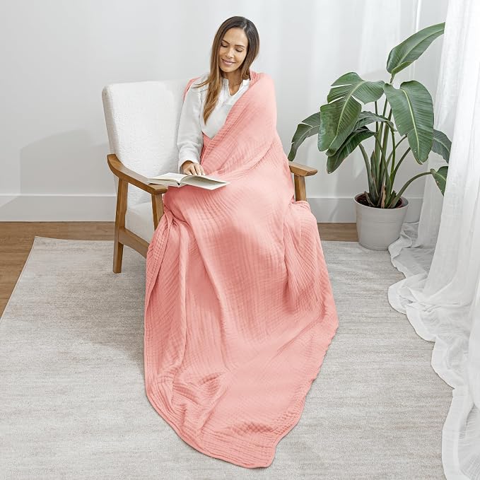 Comfy Cubs Adult Muslin Blanket 90x66” Twin Swaddle Blankets, Bold Blush | 6 Layer Soft, Breathable & Lightweight Muslin Adult Blanket - Machine Washable & Designed in the US Bedding for All Seasons