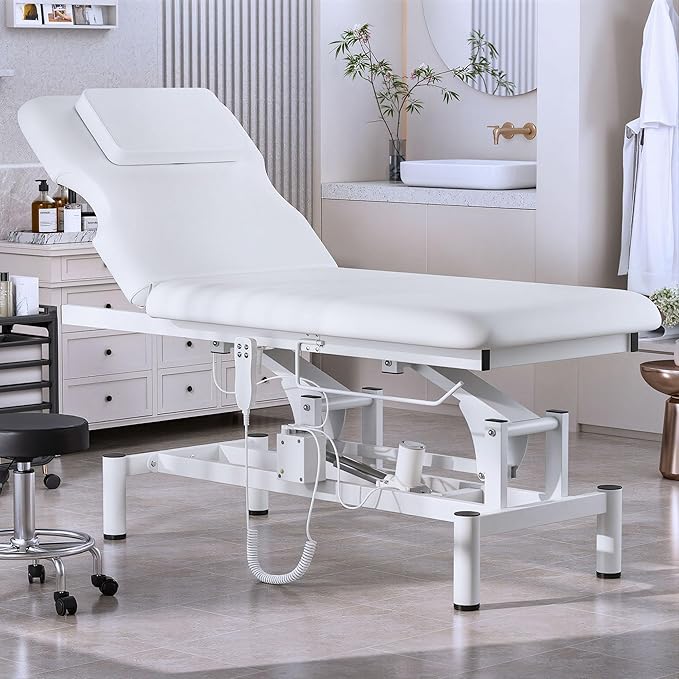 Olela 2 Motor Electric Massage Table, Professional Massage Table with Electric Adjustable Height & Backrest, Wide Treatment Tables with Metal Frame, PU Leather for Massage, Spa, Tattoo