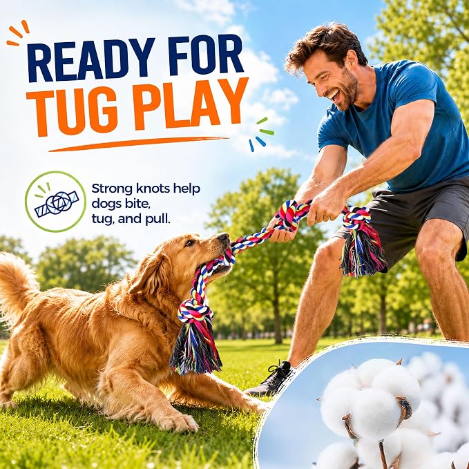 Tough Dog Rope Toys for Aggressive Chewers, Tough Tug of War Dog Toys for Large, Medium & Small Dogs – 5 Pack Including 2 Ropes & 3 Supplies