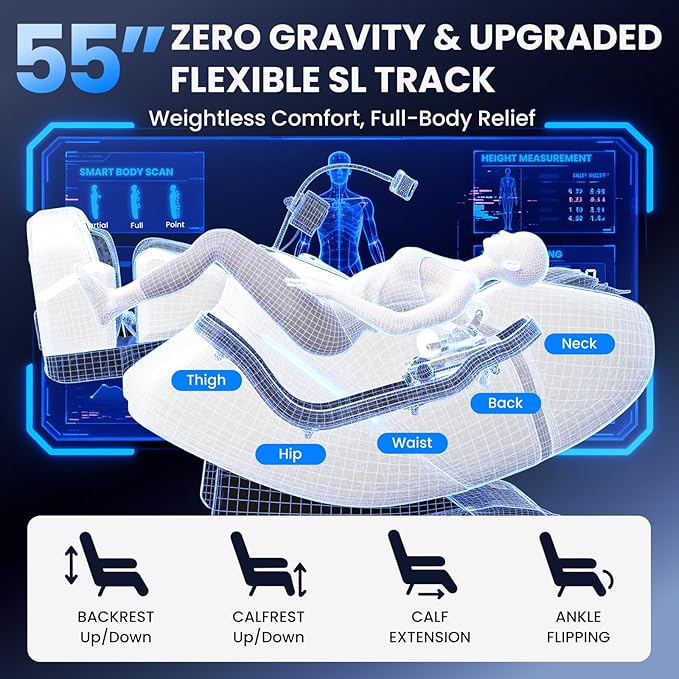 4D Massage Chair Full Body, Unique 2026 Space Walk & Ankle Stretch, Zero Gravity SL-Track Shiatsu Massage Chair Recliner with Electric Calfrest Extension & Foot Rollers, AI Voice, S002 White
