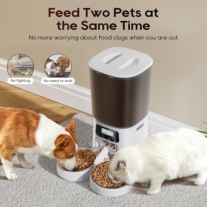 Petrice Automatic Cat Feeder for 2 Cats, 6L/25 Cups Cat Food Dispenser Programmable 30 Portions 6 Meals per Day, Timed Pet Feeder for Kitty Small Dogs with 10S Voice Record, Easy Setup, White