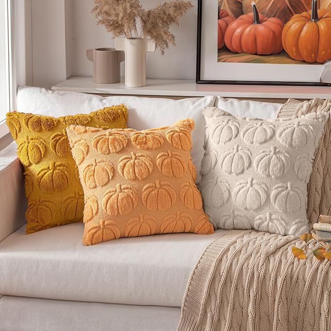 MIULEE Fall Pillow Covers Pumpkin Fall Decor Lumbar 12x20 Beige | Set of 2 Fall Decorations for Home, Plush Faux Fur Farmhouse Accent Pillowcases, Porch Sofa Couch Cushion Bed Livingroom
