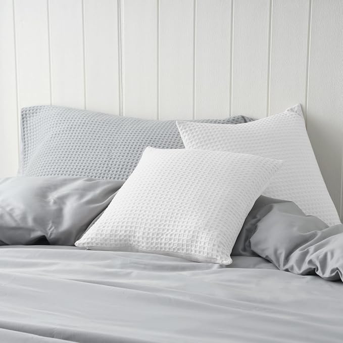 100% Egyptian Cotton 600 TC Waffle Weave Throw Pillow Covers 4 Pack | Ultra Soft Breathable Euro Pillow Shams Covers, Decorative Cushion Covers for Bed Couch Sofa Car, White, 26" x 26"