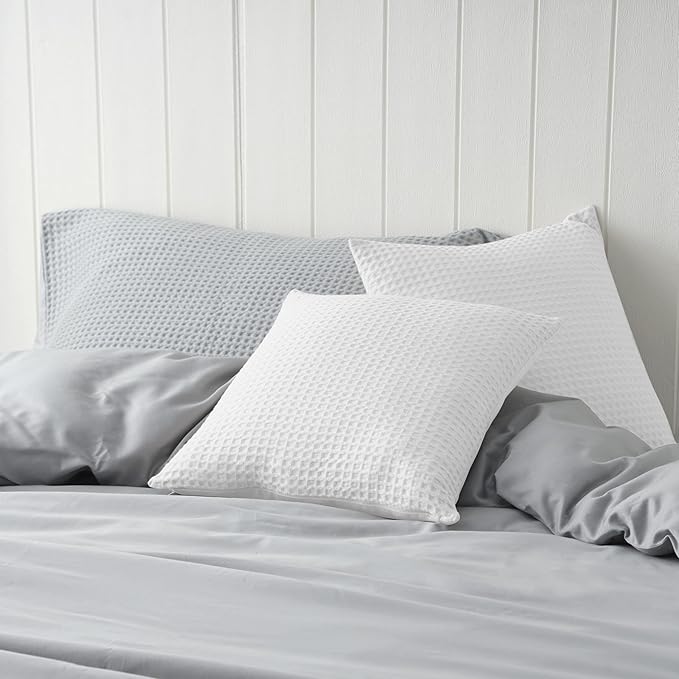 100% Egyptian Cotton 600 TC Waffle Weave Throw Pillow Covers 2 Pack | Ultra Soft Breathable Euro Pillow Shams Covers, Decorative Cushion Covers for Bed Couch Sofa Car, White, 20" x 20"