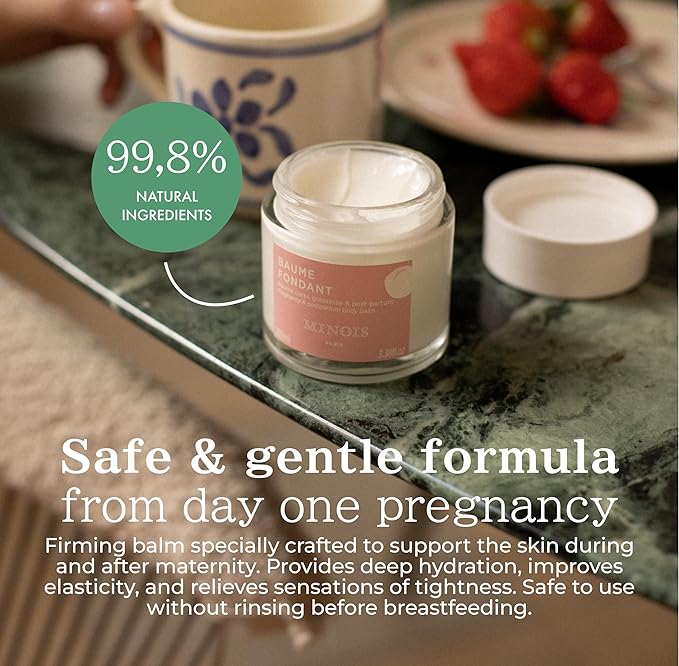 MINOIS PARIS Firming Belly Balm – 99.8% Natural Pregnancy Stretch Mark Cream – Belly Butter for Pregnancy & Postpartum – Hydrating, Firming, Gentle Care – Made in France – 3.4 fl oz