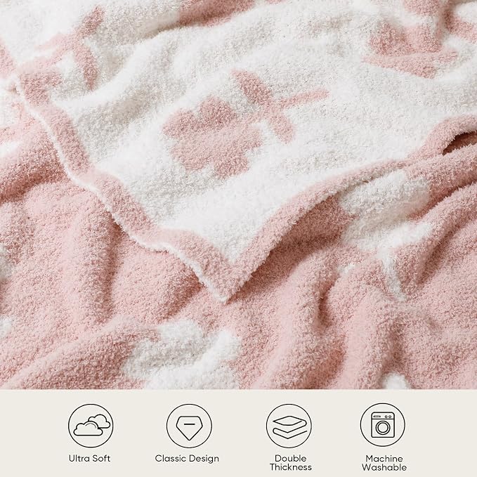 Snuggle Sac Twin Size Bedding Blanket, Pink Flower Throw Blanket for Couch, Microfiber Fluffy Warm Cozy Fuzzy Soft Reversible Blankets, Pink, 60x80 inches
