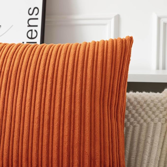 UGASA Fall 12x24 Inch Pillow Cover Pack of 1 Soft Boho Stripe Corduroy Long Rectangle Lumbar Cushion Case Farmhouse Decorative Throw Pilowcase for Bed, Couch, Sofa, Bedroom, Living Room, Dark Orange