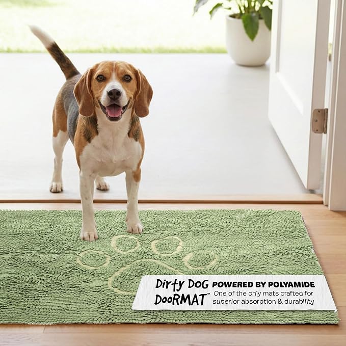 Dog Gone Smart Dirty Dog Doormat - Fast Drying Rug with Super Gripper Backing for Clean Floors - Super Absorbent and Machine Washable Mat for Muddy Paws - Sage Green | Super Gripper Backing for Clean Floors - Absorbent Microfiber and Machine Washable M...