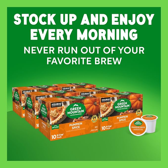 Green Mountain Coffee Roasters Pumpkin Spice, Keurig Single-Serve K-Cup Pods, Light Roast Coffee, 60 Count (6 Packs of 10)