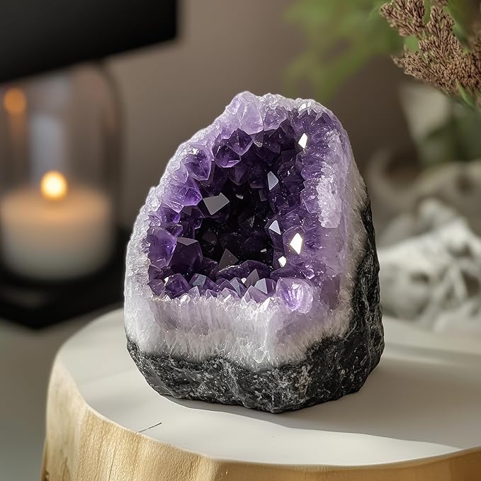 Amethyst Crystal (Approx. 1.1 lb–1.32lb, 3.35”–3.45”) Raw Amethyst Cluster Healing Crystals and Stones Reiki Chakra Tower Purple Quartz Geode for Spiritual Decor Crafts Protection