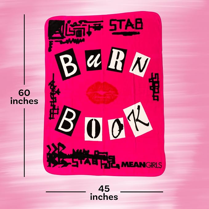 Silver Buffalo Mean Girls Burn Book Regina George, Karen Smith, Gretchen Wieners, and Cady Heron 45" x 60" Fleece Throw, Soft and Cozy Blanket, 250 GSM