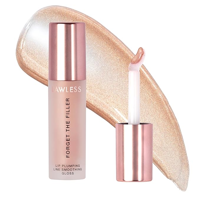 Lawless Forget the Filler Lip Plumping Line Smoothing Gloss - Glazed - Premium Volumizing Lip Gloss with Natural Ingredients Designed to Plump, Firm, and Hydrate Lips 0.11 oz