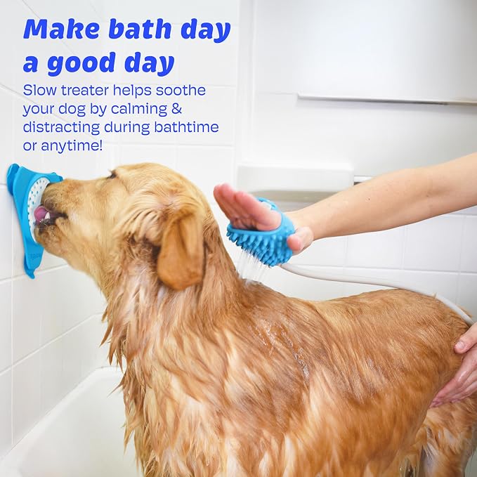 Aquapaw Silicone Dog Lick Mat - Suction Cup Slow Feeder Pad - Calming Bath Time Aid & Dog Grooming - Stress Relief & Pet Enrichment - Pack of 2 - XL & Small, Blue
