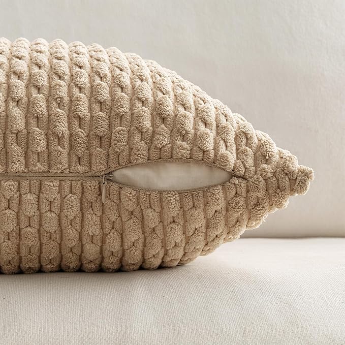 MIULEE Decorative Throw Pillow Covers 20x20 Neutral Tan Textured Corduroy | Pack of 2 Striped Pillow Covers Modern Farmhouse Fall Home Decor for Couch Bed Sofa Living Room