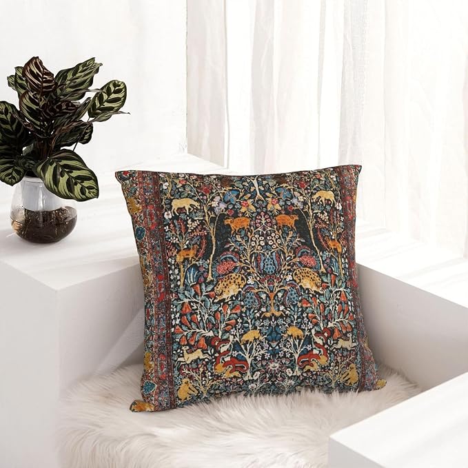 Antique Persian Carpet Print Pillow Covers Decorative Square Throw Pillowcase 18x18 Inch Couch Cushion Cover for Home Decor Living Room Bedroom College Dorm Bed Car Sofa