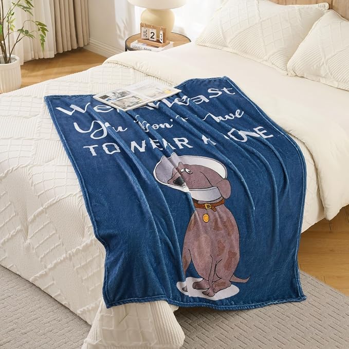 Thinking of You Gifts for Women Men – Get Well Blanket 50x60 Inch, Navy Flannel Comfort Blanket, Sympathy Throw for After Surgery, Chemo, Illness, Recovery