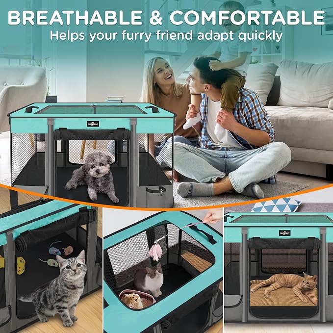 Paw Ballet Foldable Pet Kitten Playpen, Waterproof Portable Dog Cat Playpen Kennel Tent for Small Cat Dog, Retractable Shade Cover with Free Carrying Case, Indoor Outdoor Use for Small Animals.