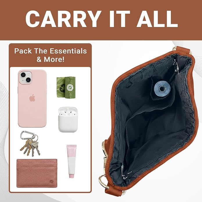 Dog Treat Pouch, Crossbody Treat Bag with Secure Pockets, Poop Bag Dispenser for Dog Moms, Walks, & Training