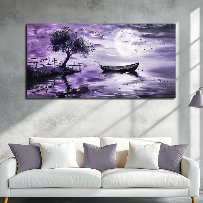 KELIYUAN Canvas Wall Art For Living Room Large Wall Decor For Bedroom Office Decoration Landscape Pictures Modern Purple Lake View Wall Painting Artwork Hotel Room Ready To Hang Home Decor 24x48 In