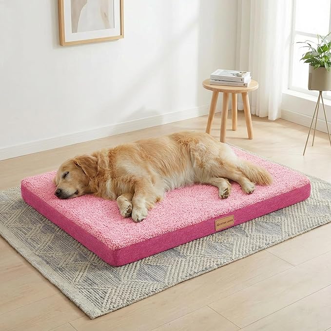 Patas Lague Orthopedic Large Dog Bed Washable Pet Sofa Mat 42''X28'' Pink | Egg-Crate Foam Dog Couch For Large Sized Dogs, Waterproof Removable Cover, Soft Pet Crate Bed With Nonskid Bottom