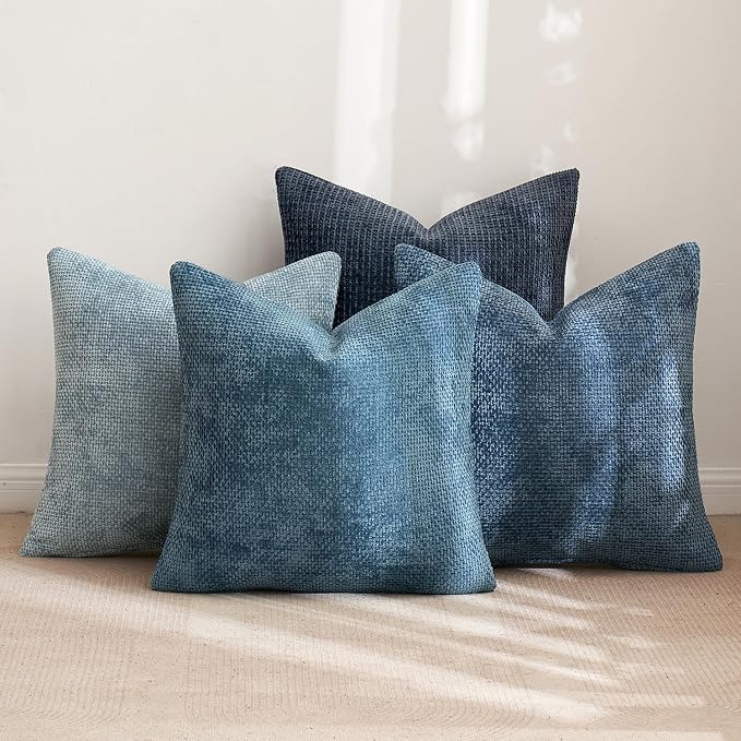 MIULEE Soft Decorative Chenille Euro Pillow Covers Blue Series 26x26 | Pack of 4, Modern Coastal Decor, Blue Gradient, Couch Throw Pillows, Farmhouse Boho Cushion Covers for Sofa Bed Living Room