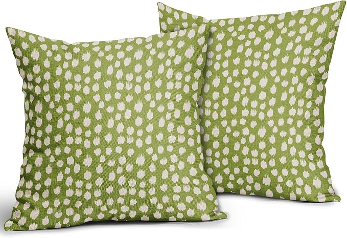 Sweetshow Lime Green Cream Dots Pillow Covers 24x24 Set of 2 Boho Design Polka Dot Throw Pillows Modern Trendy Print Outdoor Decorative Pillowcase Square Linen Cushion Cases Decor for Sofa Couch Bed