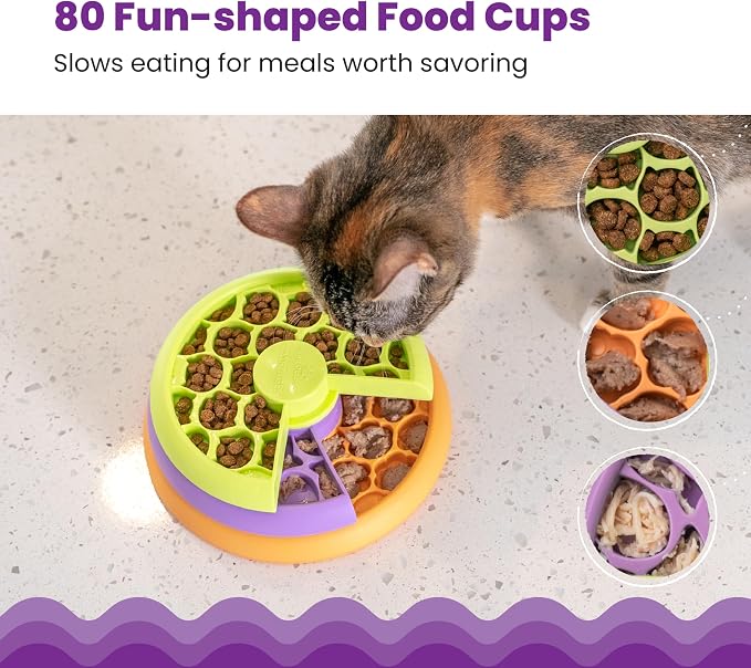 Catstages Kitty Lickin' Layers Interactive Cat Slow Feeder Treat Puzzle Toy, Dry or Wet Food, Mental Stimulation, Foraging Toy with 80+ Compartments (Pack of 12)