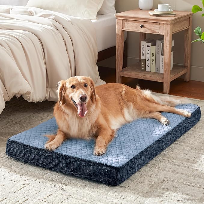 JOEJOY Orthopedic Medium Dog Bed, Washable Dog Crate Bed Medium Sized with Removable Cover, Egg Memory Foam Pet Beds, Blue, 29"x18"