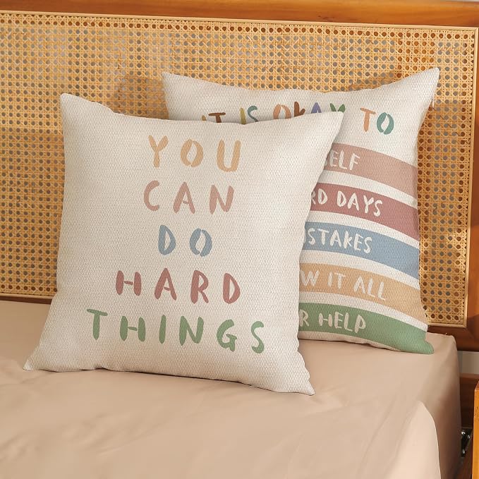 Boho Classroom Pillow Covers 18x18 Inch Set of 2 Preppy Throw Pillows Aesthetic Boho Rainbow Decor Inspirational Quotes Pillowcase Linen Outdoor Decorations Girl Kids Cushion Case for Bed Room