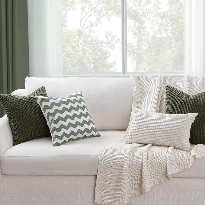 Topfinel 22x22 Inch Decorative Throw Pillow Covers Soft Corduroy Boho Stripe Textured OliveGreen Pillow Covers Set of 4 Spring Farmhouse Home Decor for Living Room Couch Sofa Bed