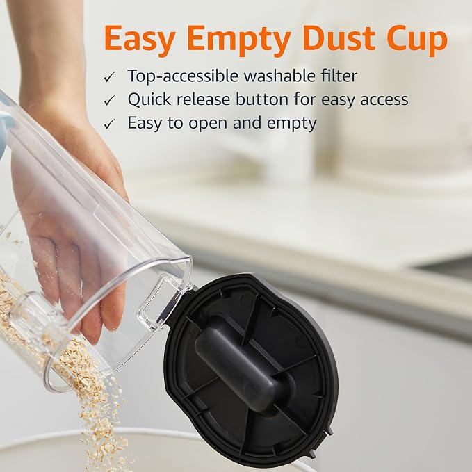 Amazon Basics Upright Bagless Vacuum Cleaner for Carpet and Hard Floors, Washable Filter, Crevice and Upholstery Tools, Detachable Handle, Lightweight, 1.7L Dust Cup, 25ft Cord, Black/White