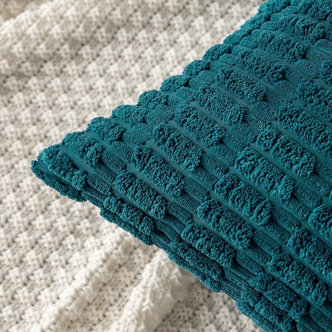 MIULEE Corduroy Decorative Throw Pillow Covers 18x18 Teal Pack of 2 | Soft Boho Striped Pillow Covers Modern Farmhouse Coastal Home Decor For Sofa Living Room Couch Bed