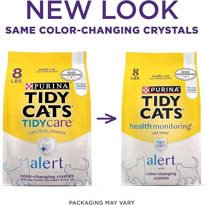 Purina Tidy Cats Tidy Care Alert Cat Health Monitoring Non Clumping Cat Litter with Silica Crystals - 8 Pound (Pack of 2)
