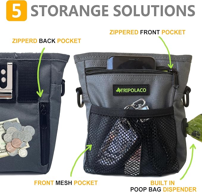 Magnetic Dog Training Treat Pouch, Built-In Poop Bag Dispenser
