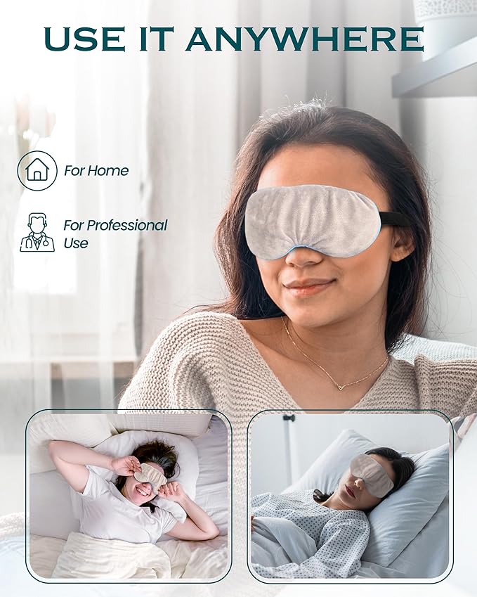 Heated Eye Mask for Dry Eyes, Stye, Blepharitis & Puffiness Relief – Microwavable Warm Compress with Soft Fleece Reusable Mask for Fatigue, Strain, Sinus & Irritation – Grey