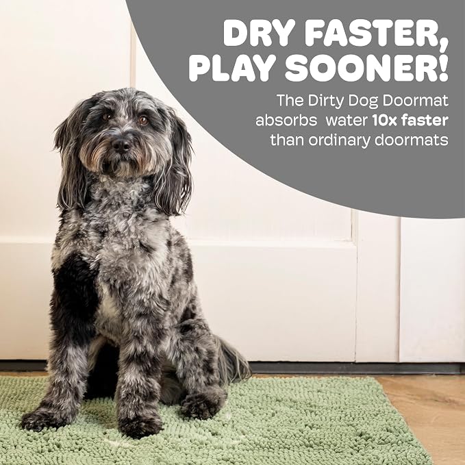 Dog Gone Smart Dirty Dog Doormat - Fast Drying Rug with Super Gripper Backing for Clean Floors - Super Absorbent and Machine Washable Mat for Muddy Paws - Sage Green | Super Gripper Backing for Clean Floors - Absorbent Microfiber and Machine Washable M...