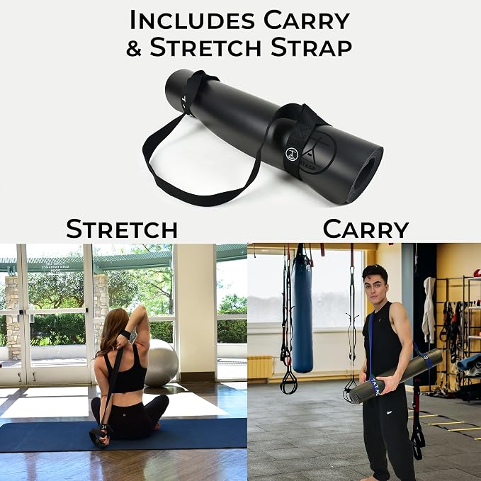 Tatago Hot Yoga Mat Non Slip-Professional Grade Natural Rubber Yoga Mat, Pliates Mat, Stretching Mat or exercise mats for home workout. Nonslip for Hot and Sweaty Classes. Includes Yoga Strap for Carrying and Stretching too.