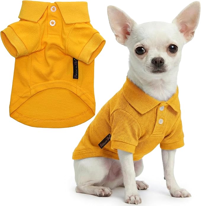Parisian Pet Dog Polo Shirt – Classic Yellow Cotton Pet Apparel with Collar & Buttons, Soft Breathable Puppy T-Shirt - Cute Dog Clothes - Ideal Summer Clothes for Small Dogs - Shirts for Dogs Boy Girl