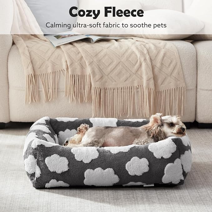 JOEJOY Large Dog Beds Large Sized Dog, Rectangle Washable Orthopedic Pet Bed with Removable Zipper Cover, Cute Soft Calming Puppy Pet Bed with Jacquard Shaggy Plush & Non Skid Bottom