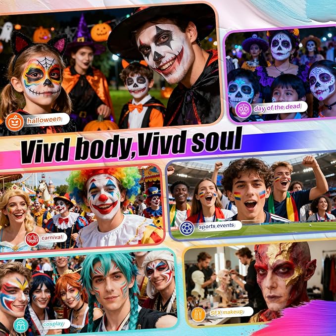 14 Colors Face Body Paint Kit Professional Water Based Face Painting for Adults and Kids Multi-Color Special Effects Makeup Set for Halloween Christmas Party Cosplay 0.7OZ Each
