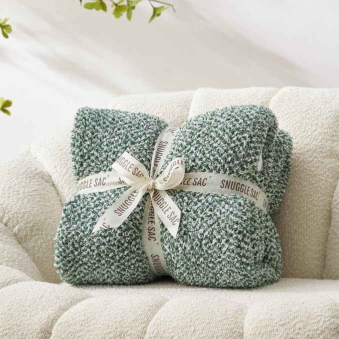 Snuggle Sac Green Throw Blanket, Ultra Soft Warm Blankets for Couch, Cozy Knit Fuzzy Plush Throws Blanket for Sofa, Bed,Living Room, Heather Green, 50x60 inches